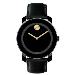 MOVADO bold black leather strap watch